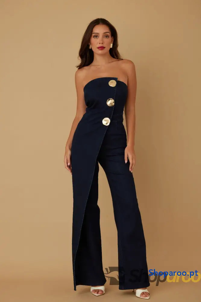 Open Flap Layer Strapless Jumpsuit
