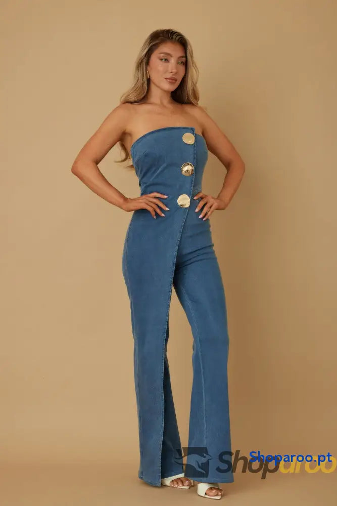 Open Flap Layer Strapless Jumpsuit