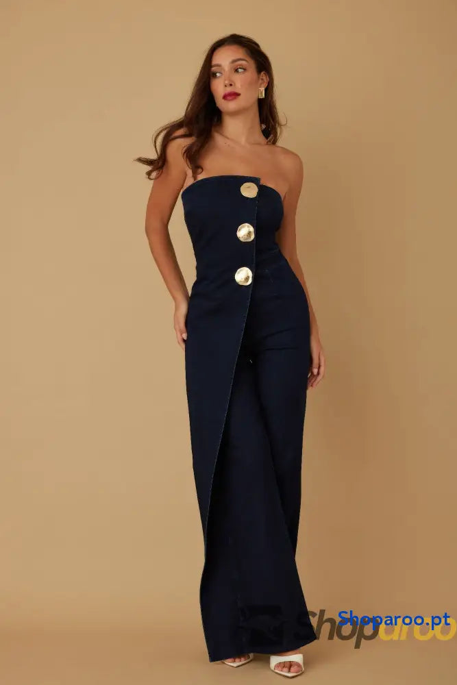 Open Flap Layer Strapless Jumpsuit