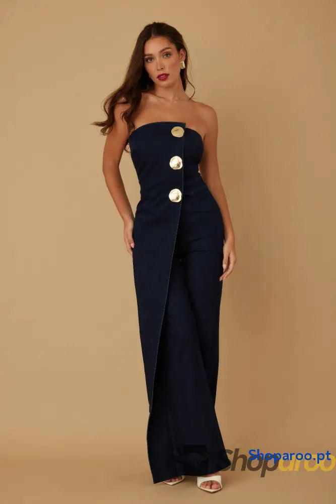 Open Flap Layer Strapless Jumpsuit