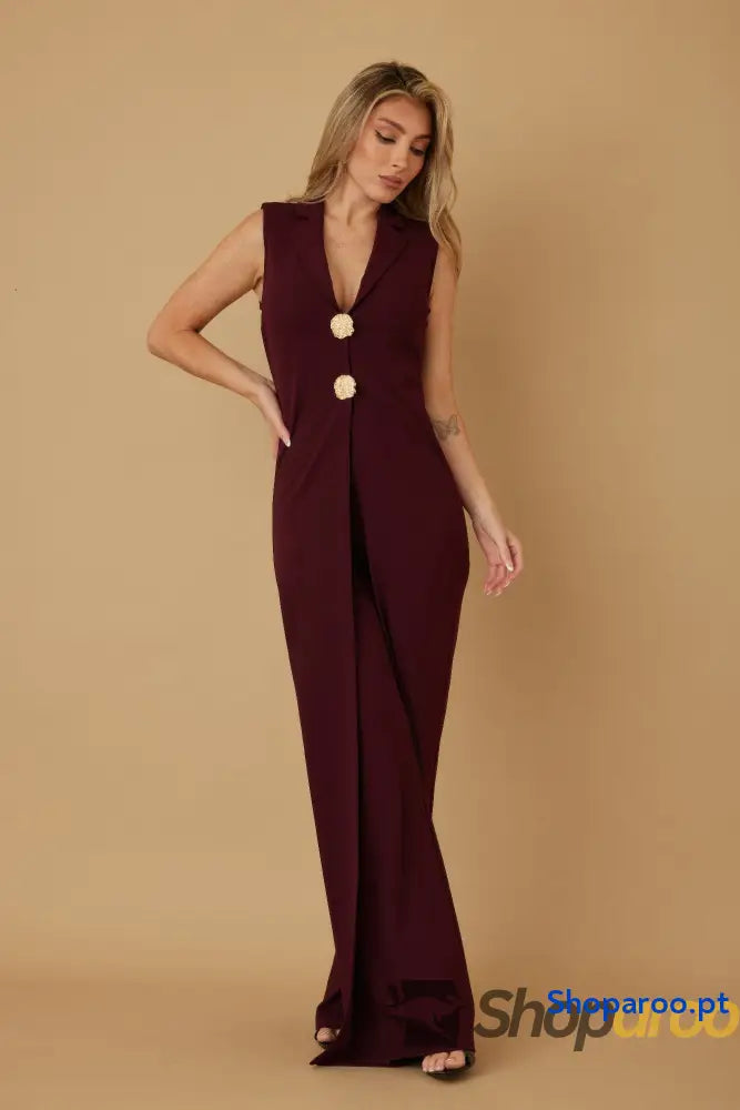 Open Flap With Metal Shank Button Jumpsuit