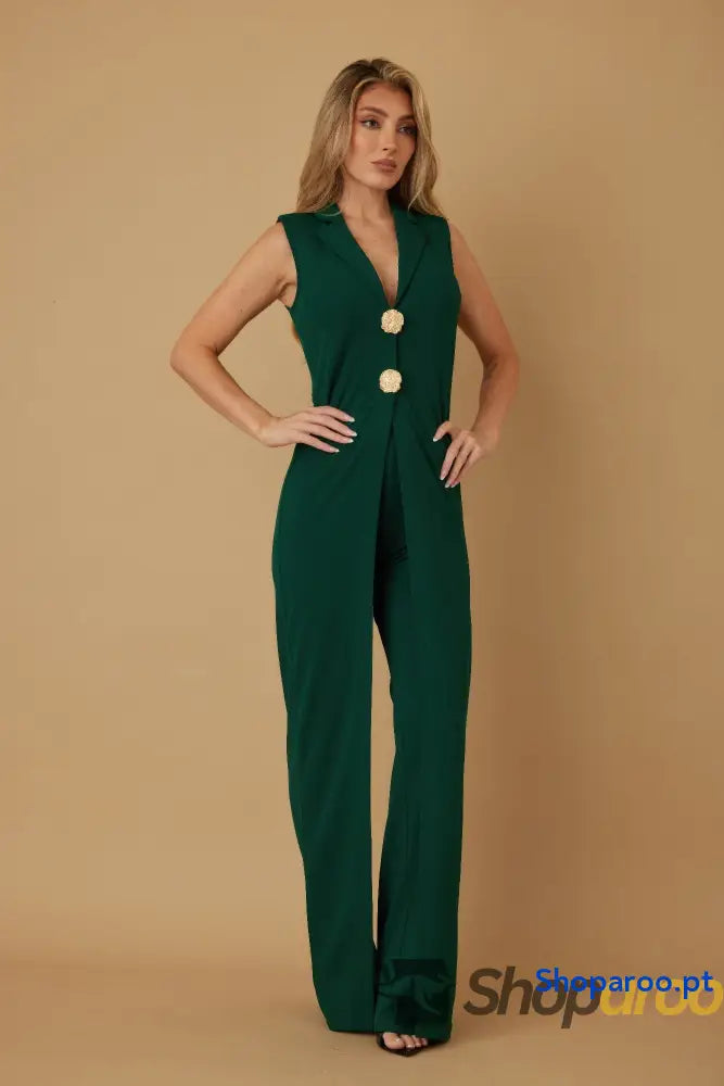 Open Flap With Metal Shank Button Jumpsuit