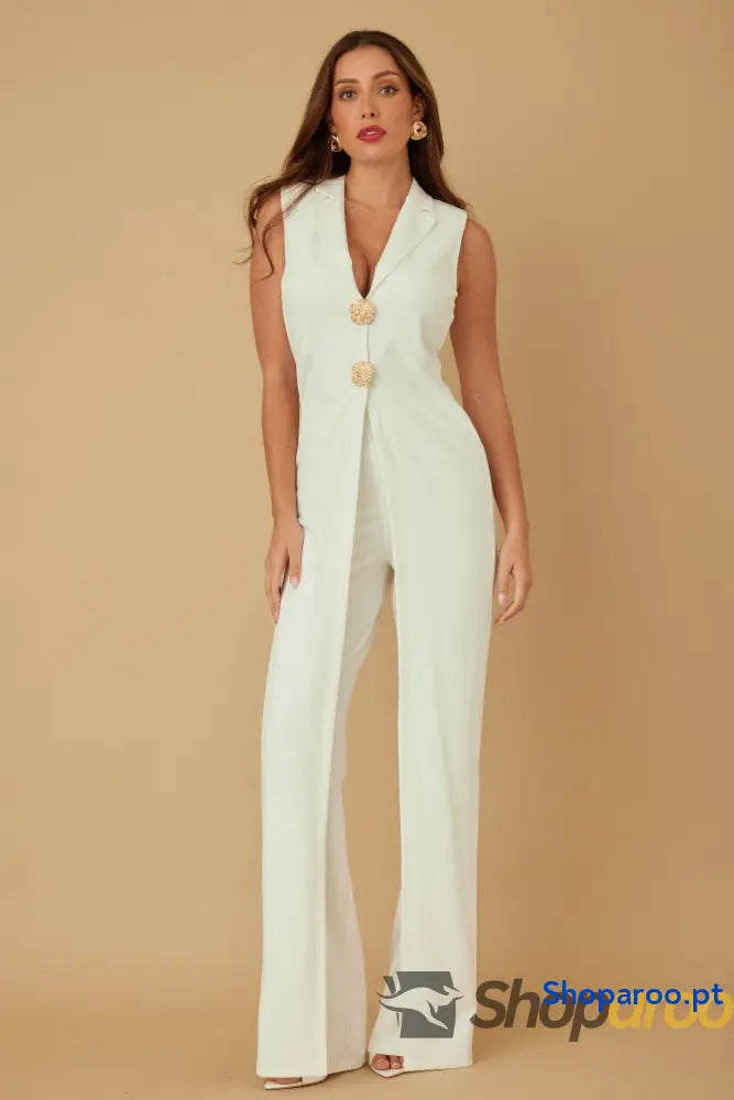 Open Flap With Metal Shank Button Jumpsuit
