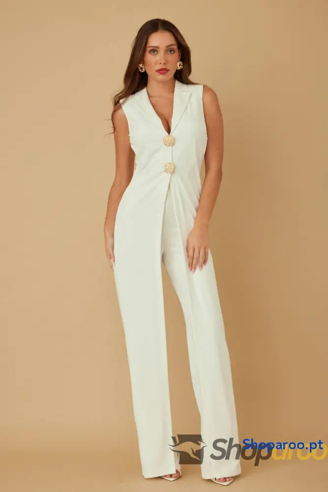 Open Flap With Metal Shank Button Jumpsuit