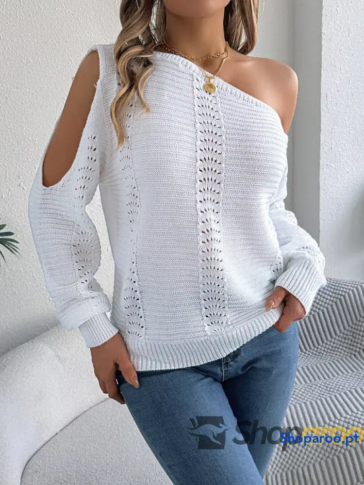 Openwork One Shoulder Cutout Long Sleeve Sweater