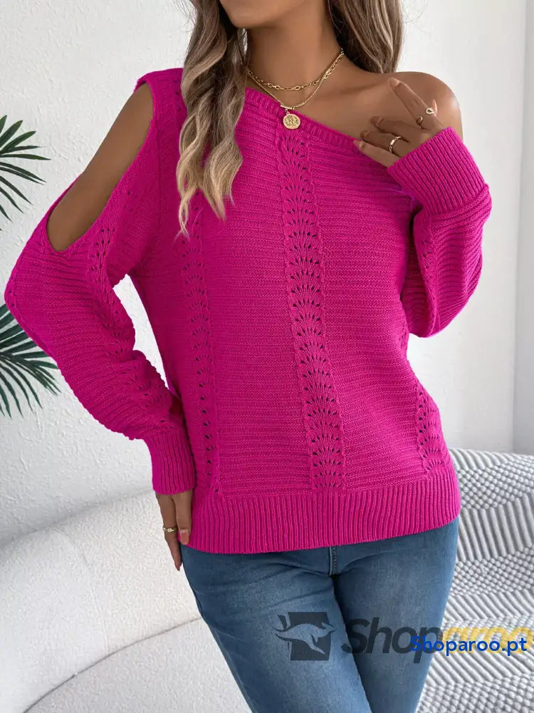 Openwork One Shoulder Cutout Long Sleeve Sweater