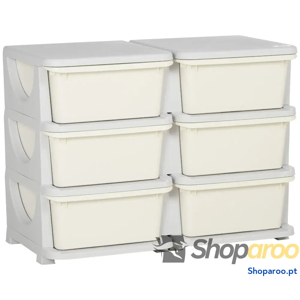 Organizador de Brinquedos com 6 Gavetas para Crianças Bordas Arredondadas e Pegas 75x37x56,5 cm Creme Cinza