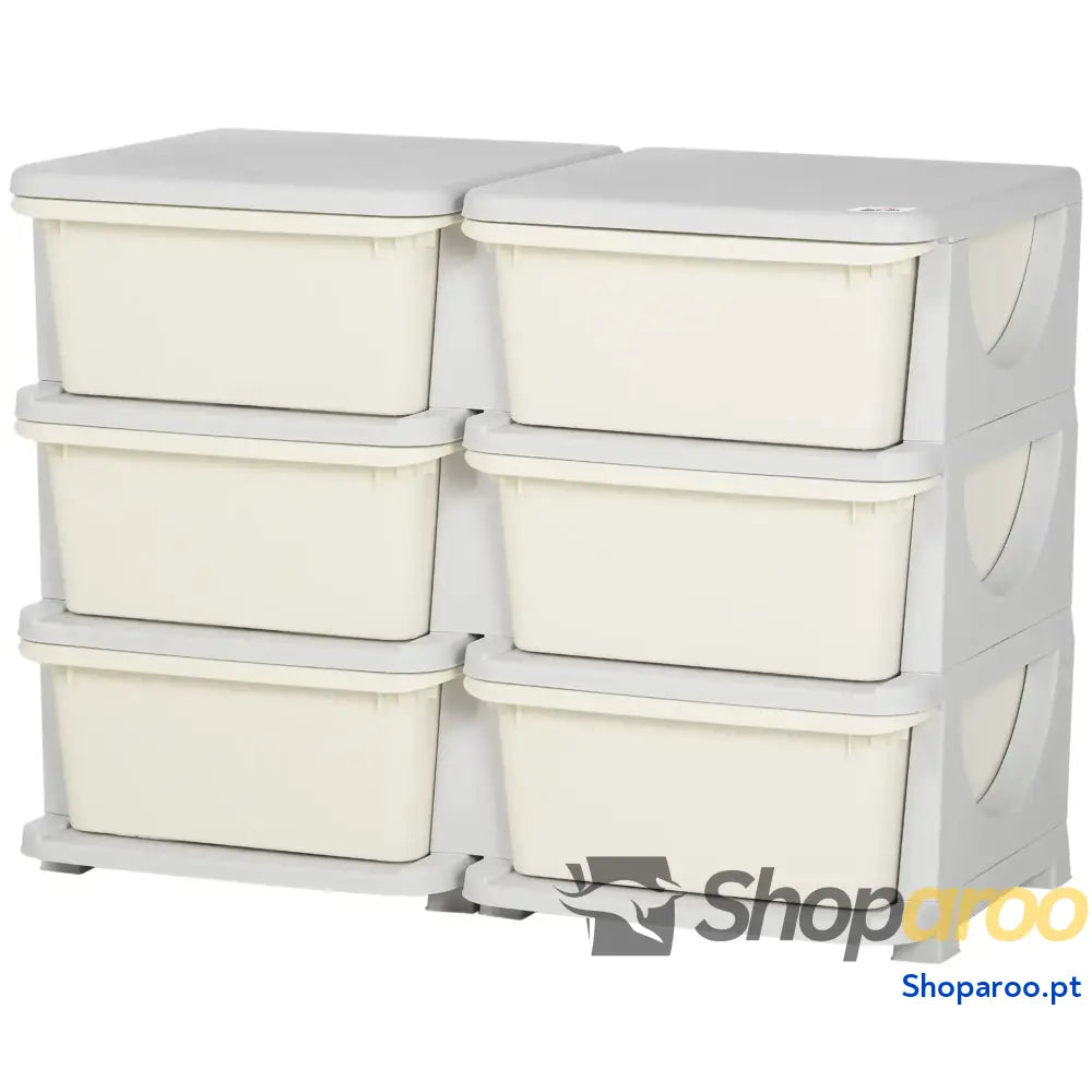 Organizador de Brinquedos com 6 Gavetas para Crianças Bordas Arredondadas e Pegas 75x37x56,5 cm Creme Cinza