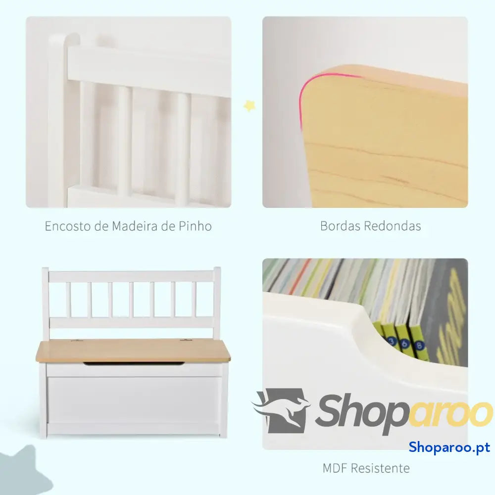 Organizador de Brinquedos para crianças acima 2 anos Banco Armazenamento Infantil Madeira Pinho com Tampa Amortecimento