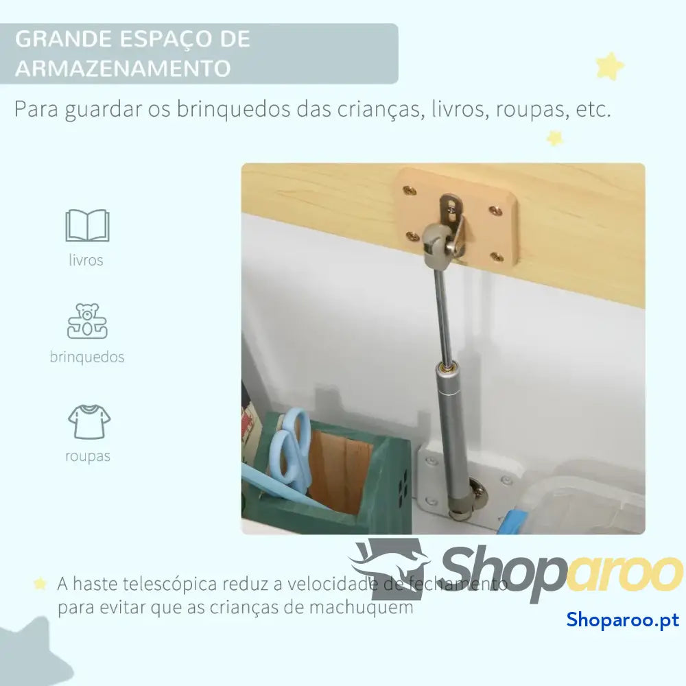 Organizador de Brinquedos para crianças acima 2 anos Banco Armazenamento Infantil Madeira Pinho com Tampa Amortecimento