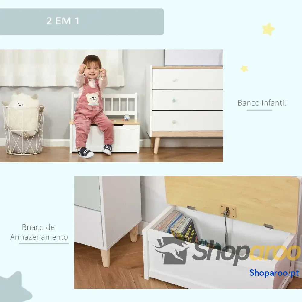 Organizador de Brinquedos para crianças acima 2 anos Banco Armazenamento Infantil Madeira Pinho com Tampa Amortecimento