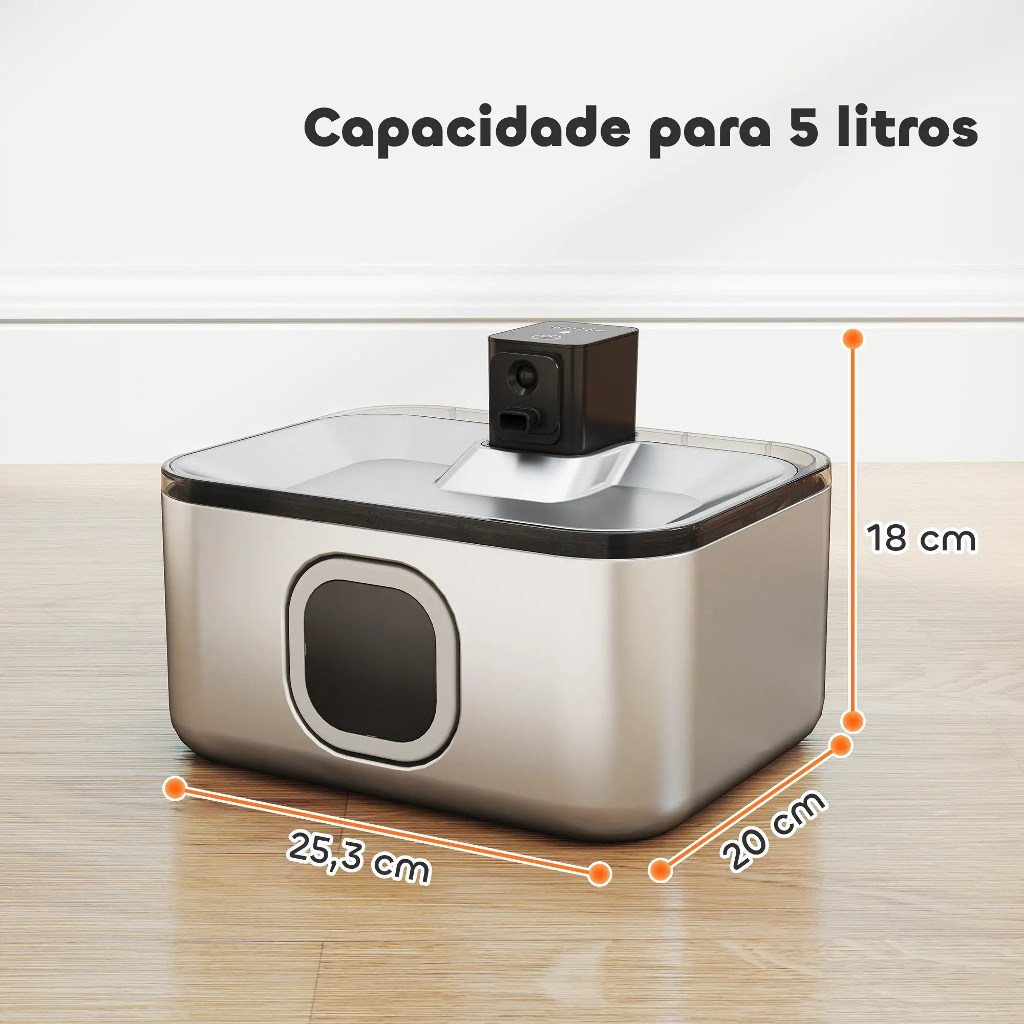 Fonte de água para gatos inox 5L com sensor LED e filtro