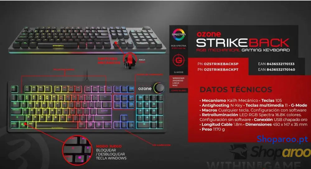 Ozone Gaming OZTACTICALSP Mini teclado tático para jogos mecânico sem numérico Bluetooth interruptores vermelhos Outemu