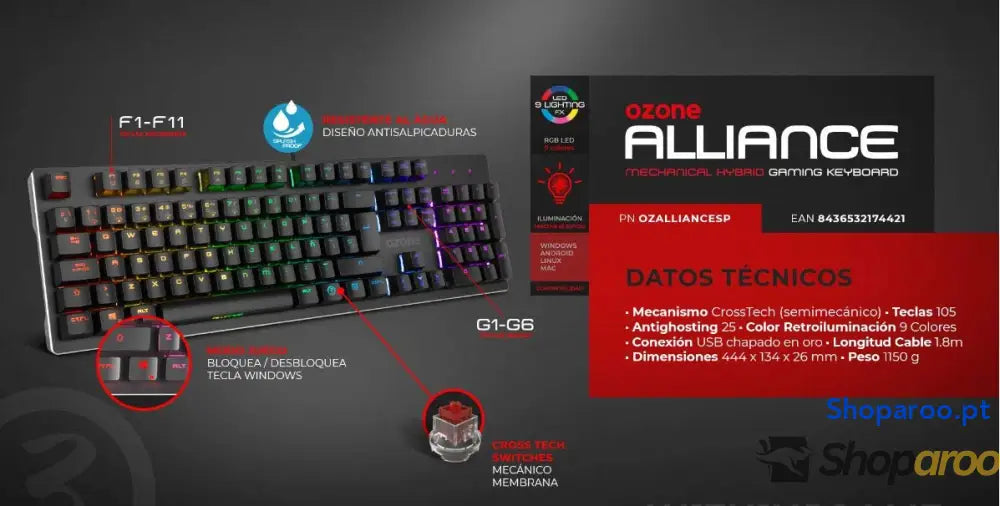 Ozone Gaming OZTACTICALSP Mini teclado tático para jogos mecânico sem numérico Bluetooth interruptores vermelhos Outemu
