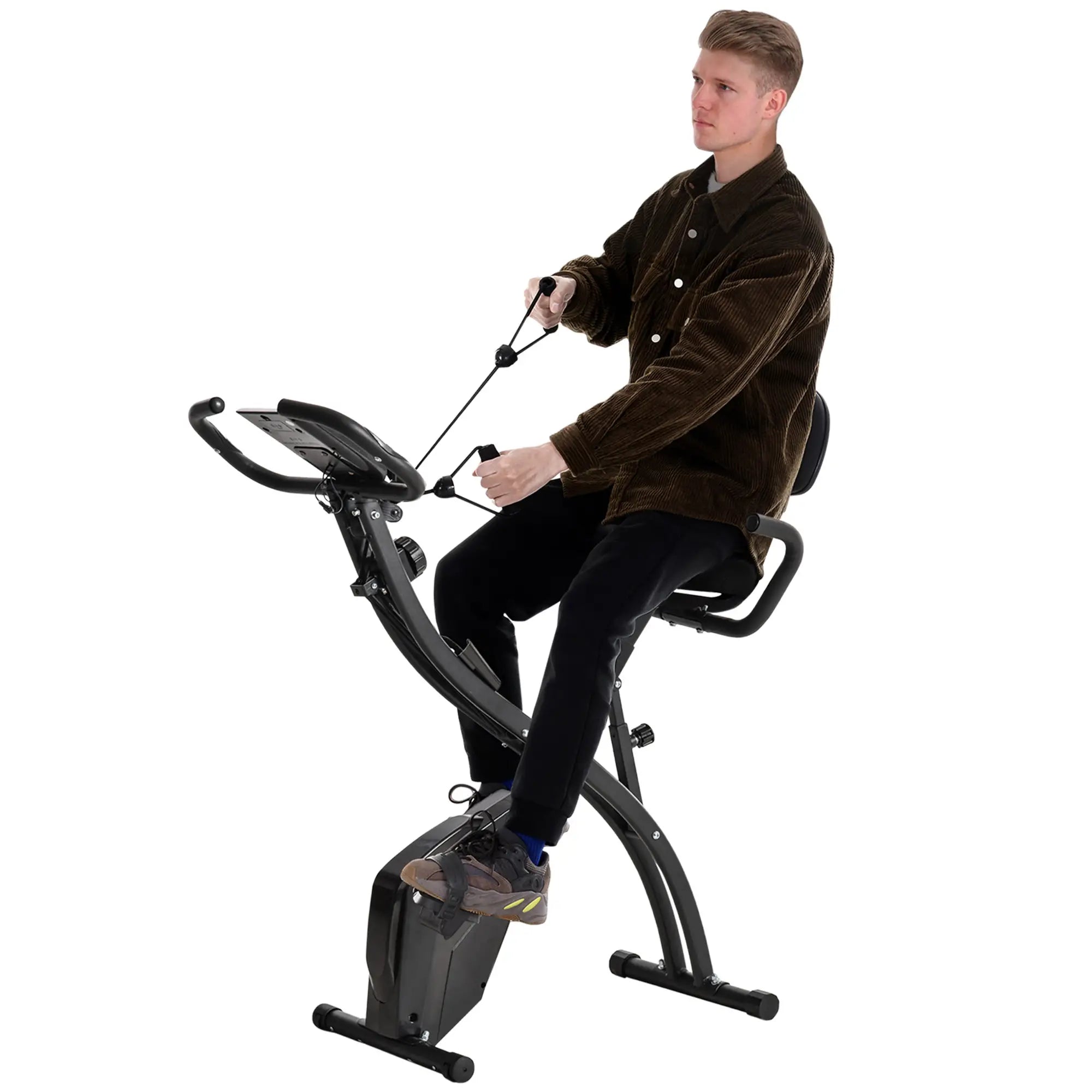 Bicicleta Ergométrica Dobrável com Encosto e Faixa Elástica Preto