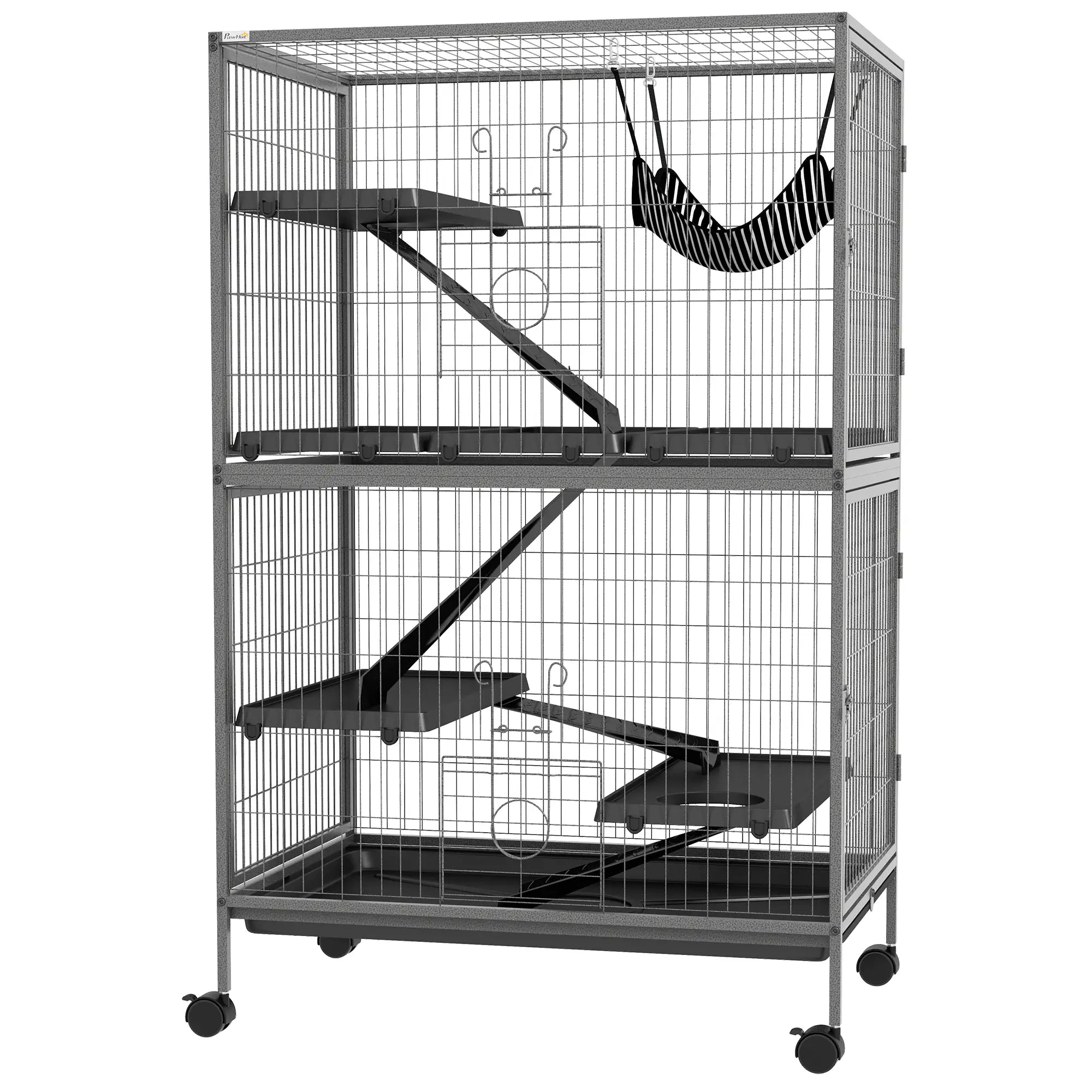 Gaiola para Roedores 80x52x128 cm com Rodas e 4 Níveis Cinza Escuro