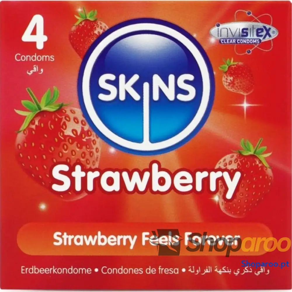 PACOTE COM 4 PRESERVATIVOS PREMIUM DE MORANGO
