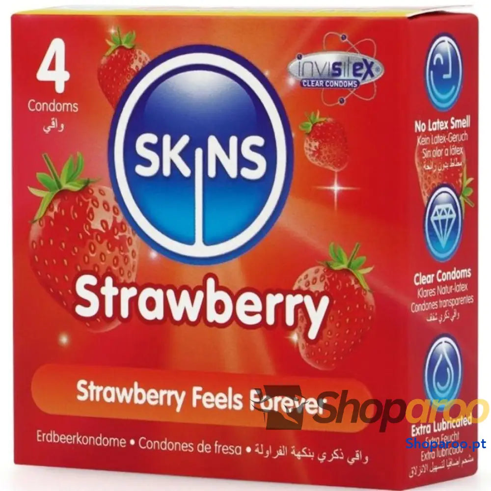 PACOTE COM 4 PRESERVATIVOS PREMIUM DE MORANGO