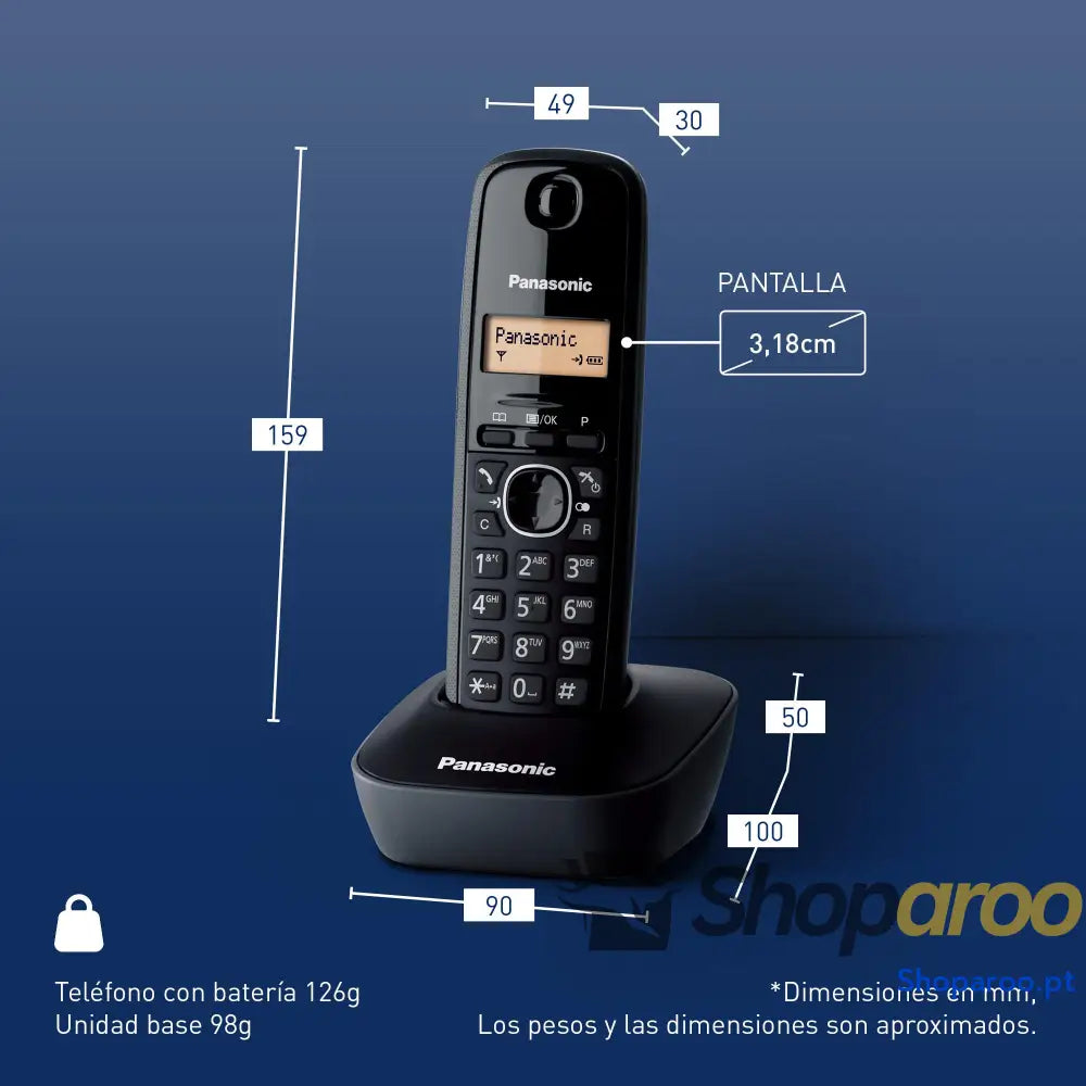 Panasonic KX TG1611SPH Telefone fixo sem fio DECT LCD identificador de chamadas agenda para 50 números tecla navegação