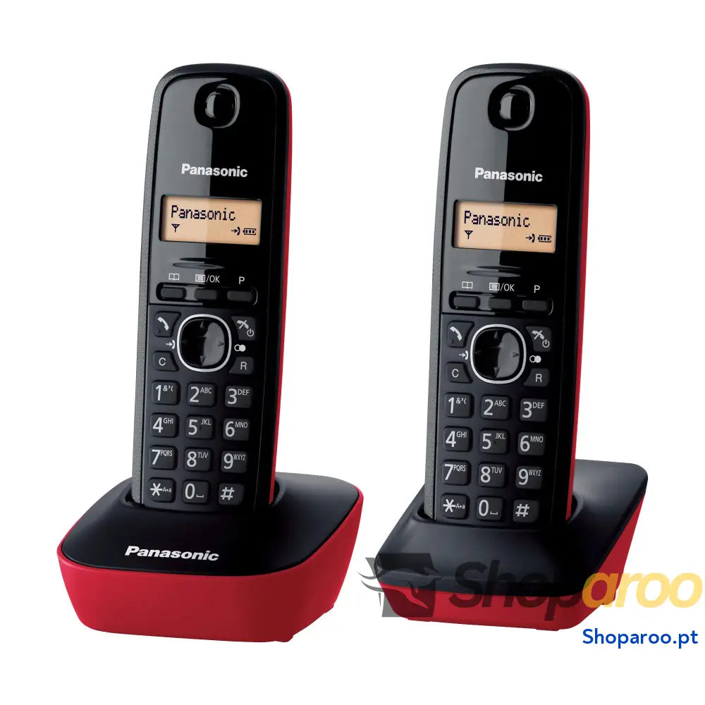 Panasonic KX TG1612SPR Telefone sem fio digital DECT unidade base e 2 auscultadores identificador de chamadas bateria