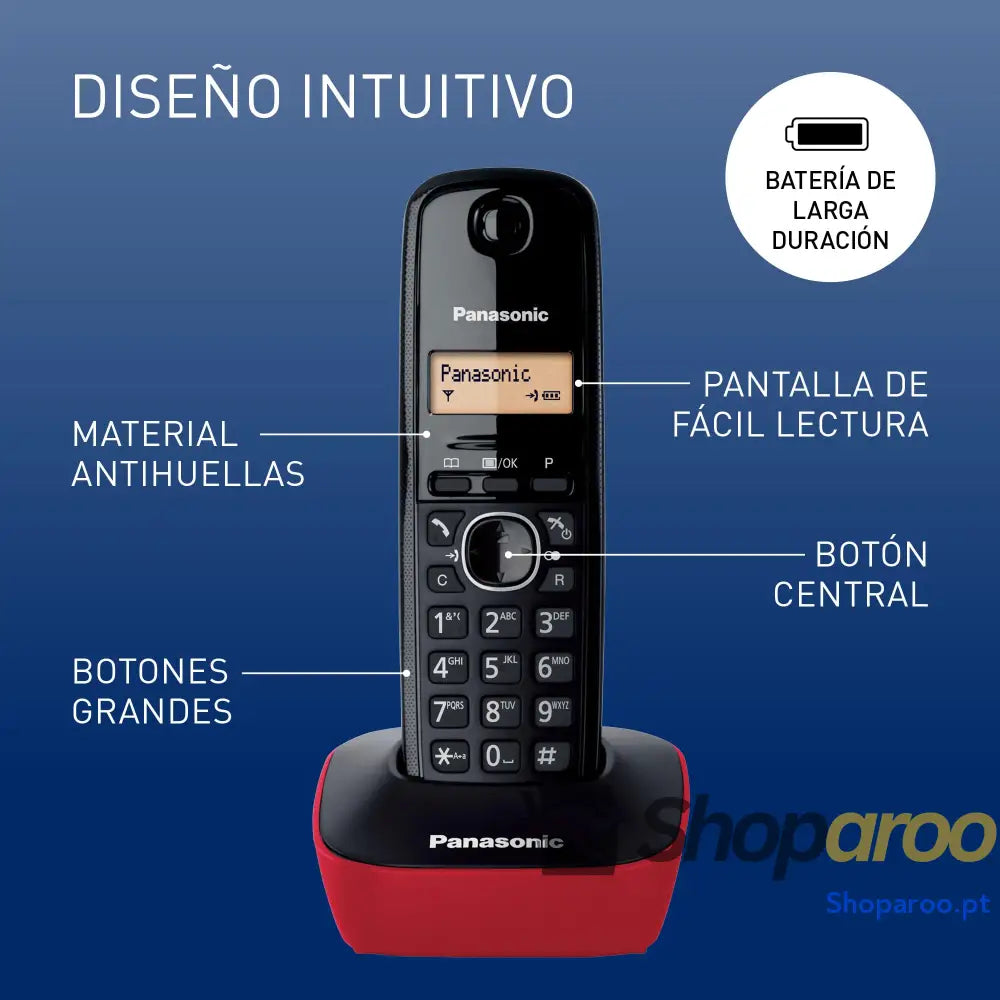 Panasonic KX TG1612SPR Telefone sem fio digital DECT unidade base e 2 auscultadores identificador de chamadas bateria