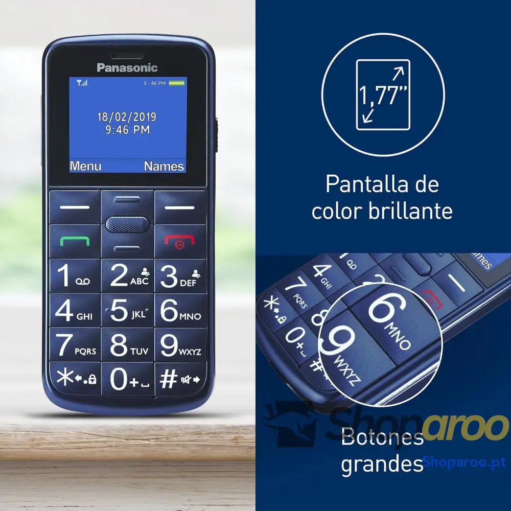 Panasonic KX TU110EXC Telemóvel para idosos 1,77 polegadas (160 x 128) ecrã e teclas grandes botão SOS resistente