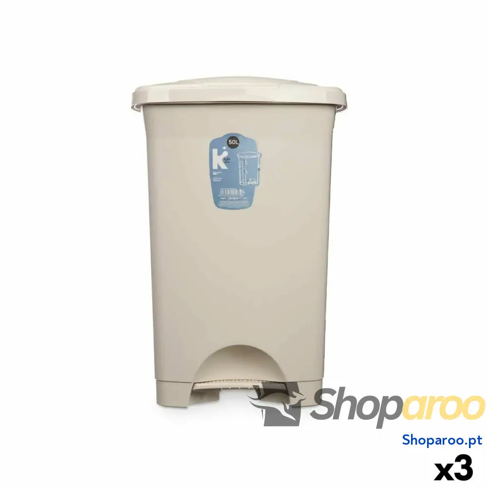 Papeleira com Pedal Bege Plástico 50 L (3 Unidades)