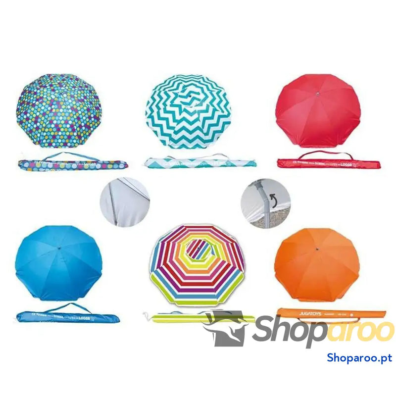 Parasol Ø 200 cm Oxford Proteção UV 8 Varas Alumínio