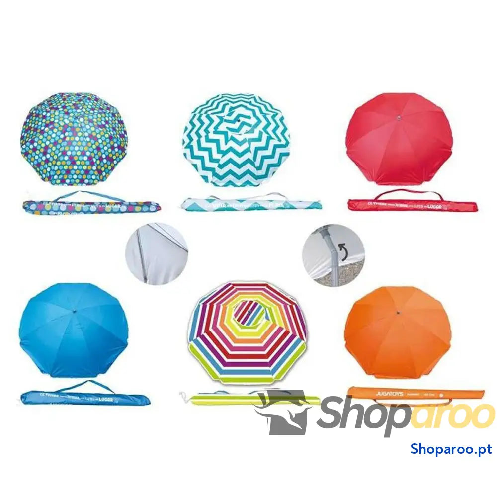 Parasol Proteção UV Ø 220 cm Polinylon 8 Varas Ferro