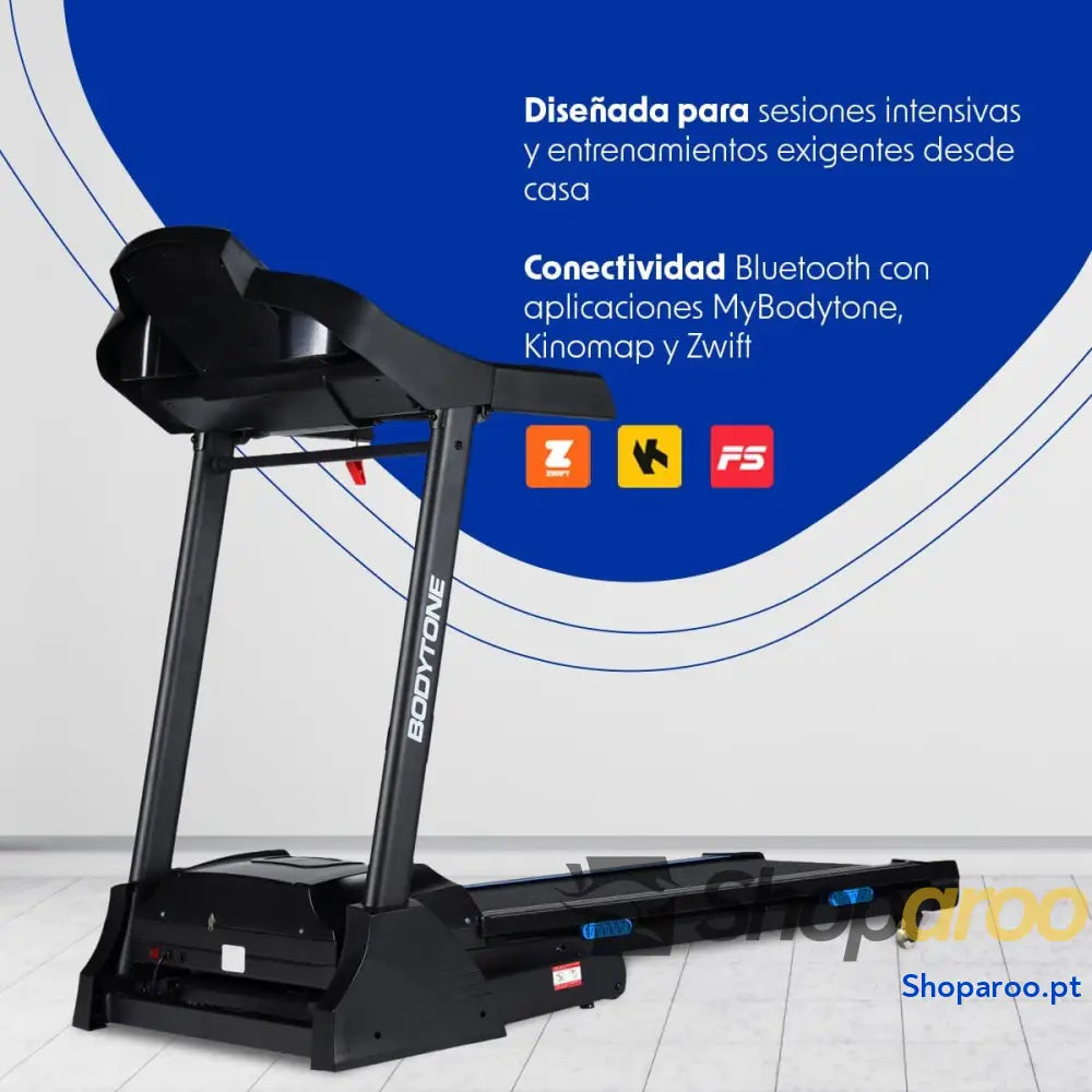 Passadeira de correr dobrável Bluetooth com apps MP3 ecrã LCD altifalantes e 12 programas. Velocidade ajustável até 18