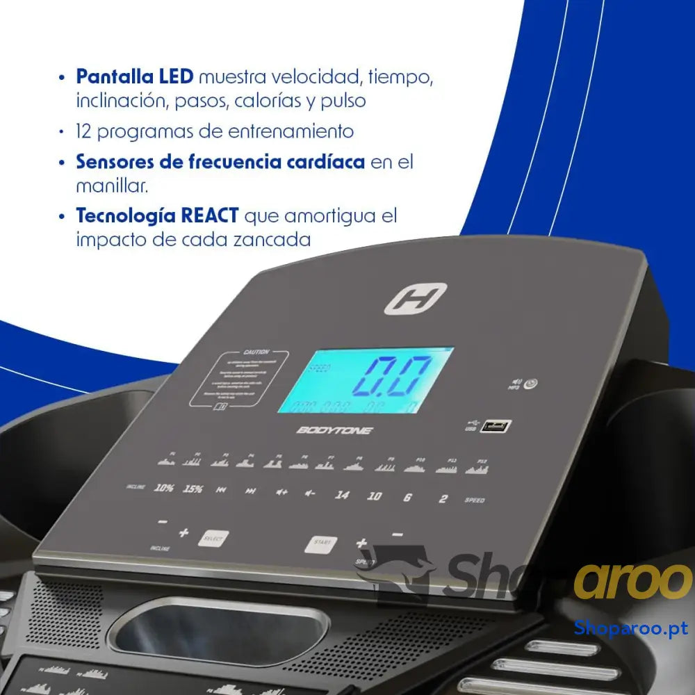 Passadeira de correr dobrável Bluetooth com apps MP3 ecrã LCD altifalantes e 12 programas. Velocidade ajustável até 18