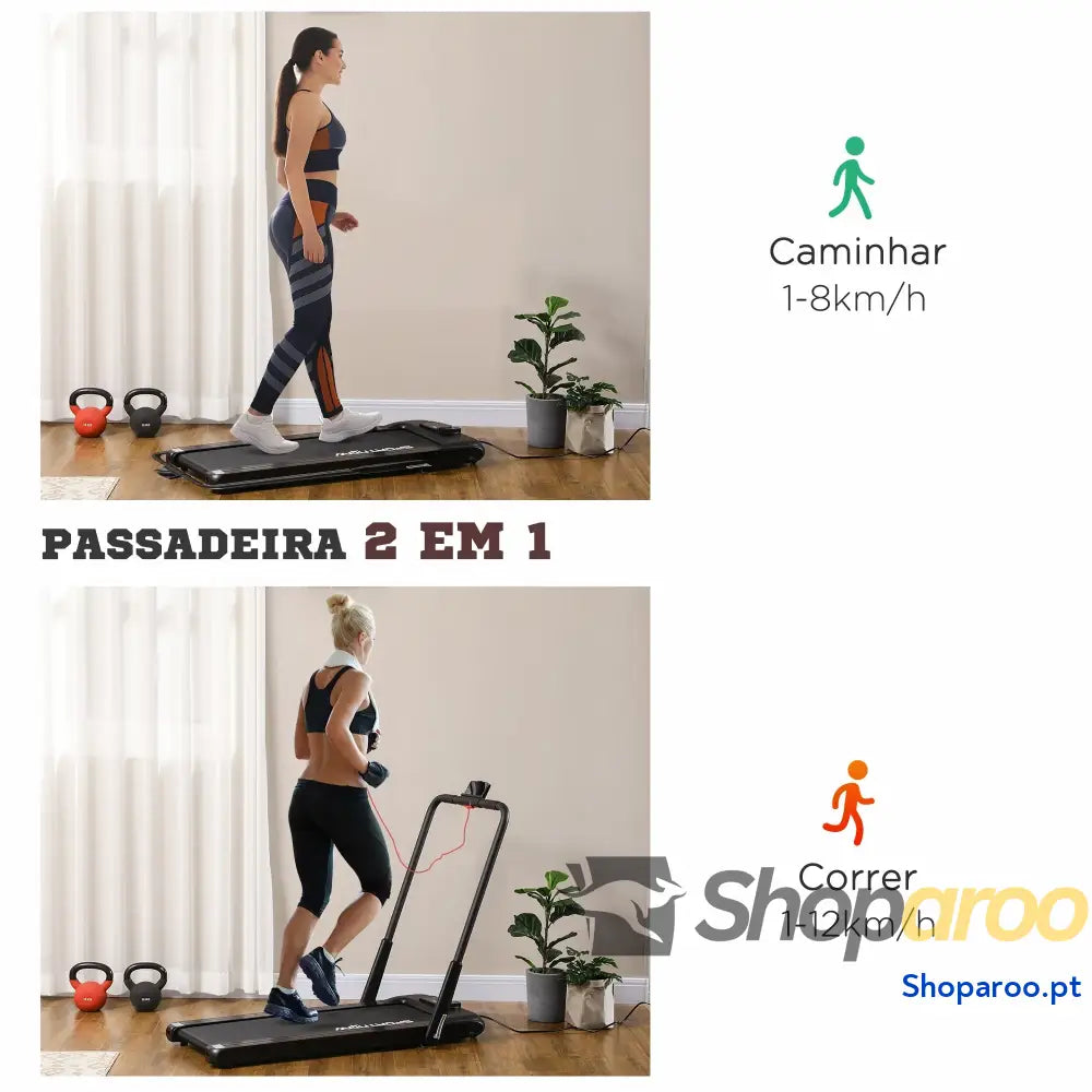 Passadeira Dobrável 2 em 1 com Velocidade 12km/h Superfície de Corrida 36x105 cm e Controlo Remoto 135x65x105 Preto