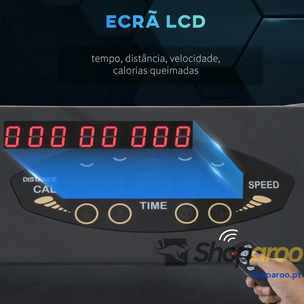 Passadeira Elétrica com Parada de Emergência Ecrã LCD Controlo Remoto Velocidade 1 6km/h Potência do Motor 500W