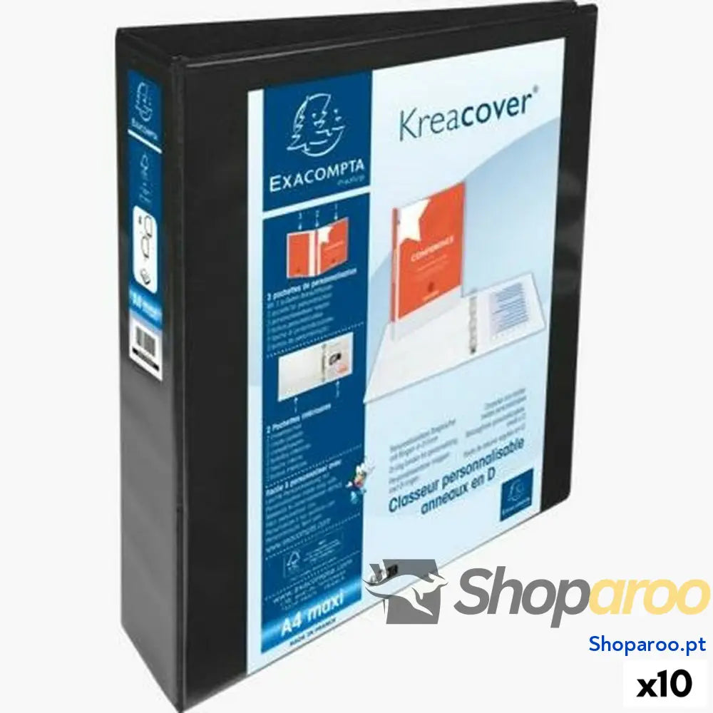 Pasta com argolas Exacompta Kreacover Preto A4+ Personalizável (10 Unidades)
