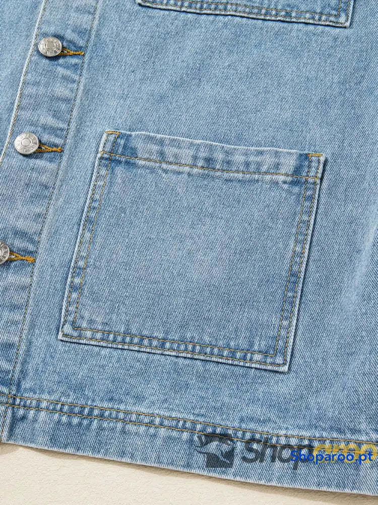 Patched Pockets Side Tie Denim Jacket
