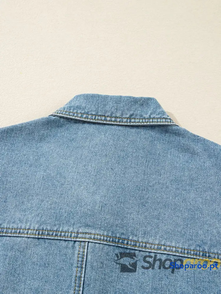 Patched Pockets Side Tie Denim Jacket