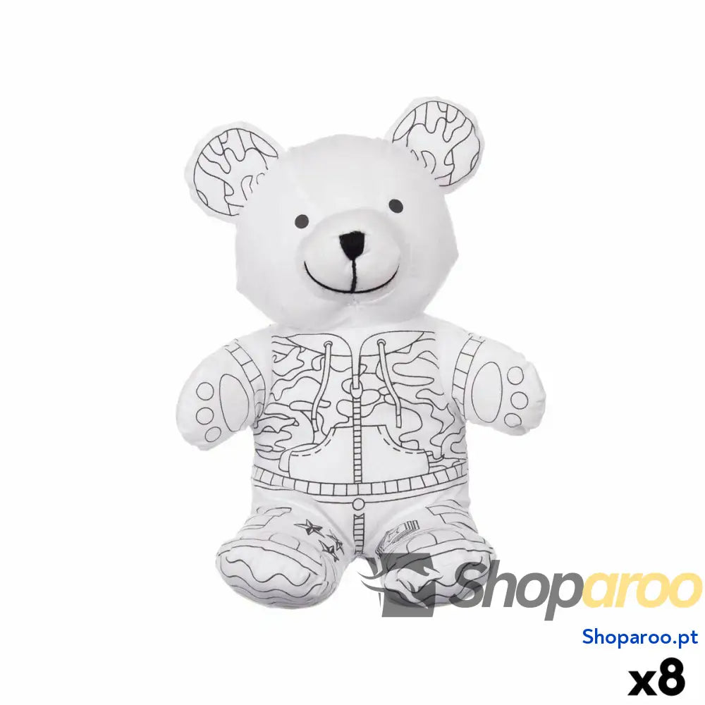 Peluche para colorir Pincello ST339 Branco Preto Tecido 17 x 21 x 12 cm Urso (8 Unidades)