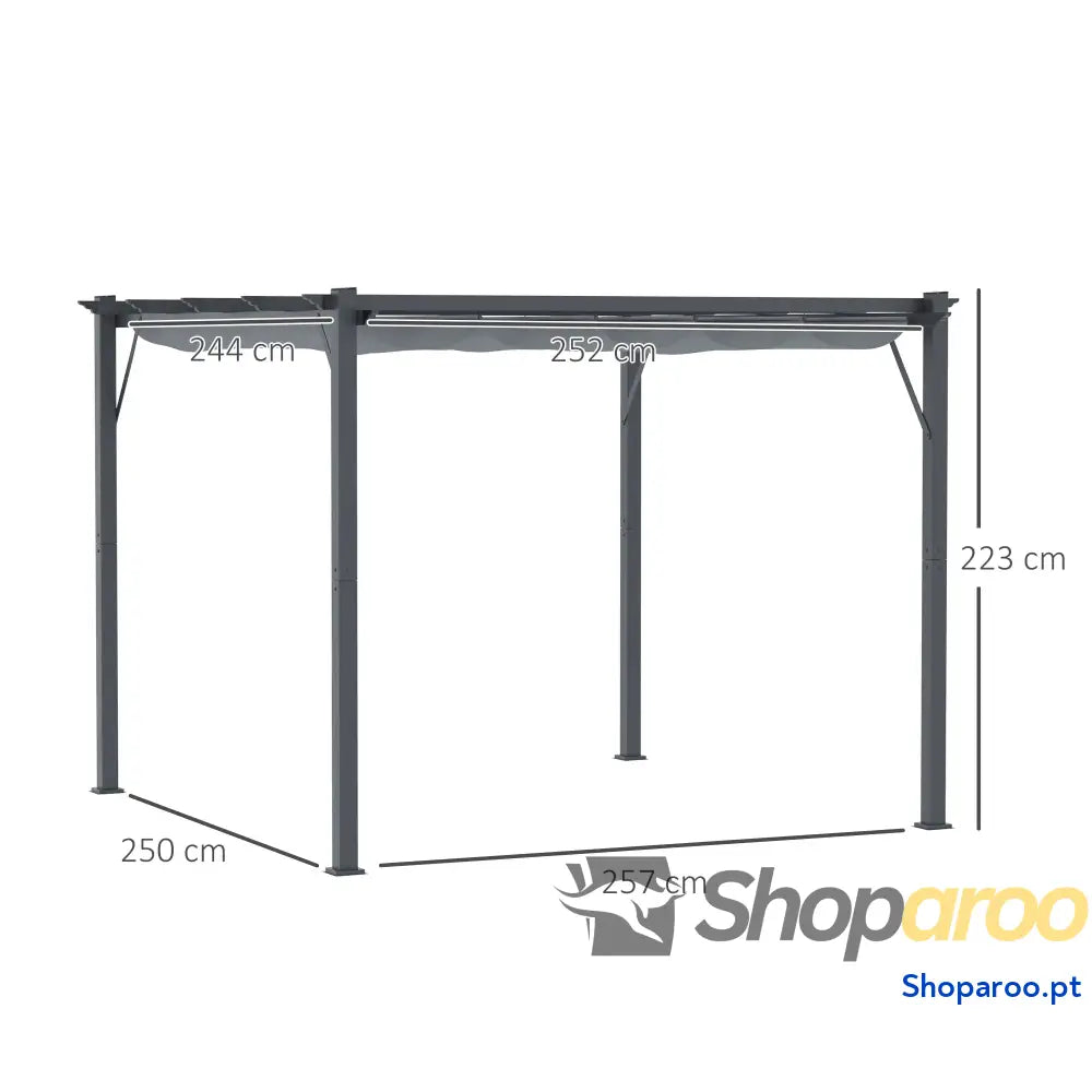 Pérgola de Jardim 300x300x223 cm com Toldo Poliéster Retrátil e Estrutura Alumínio para Exterior Pátio Cinzento