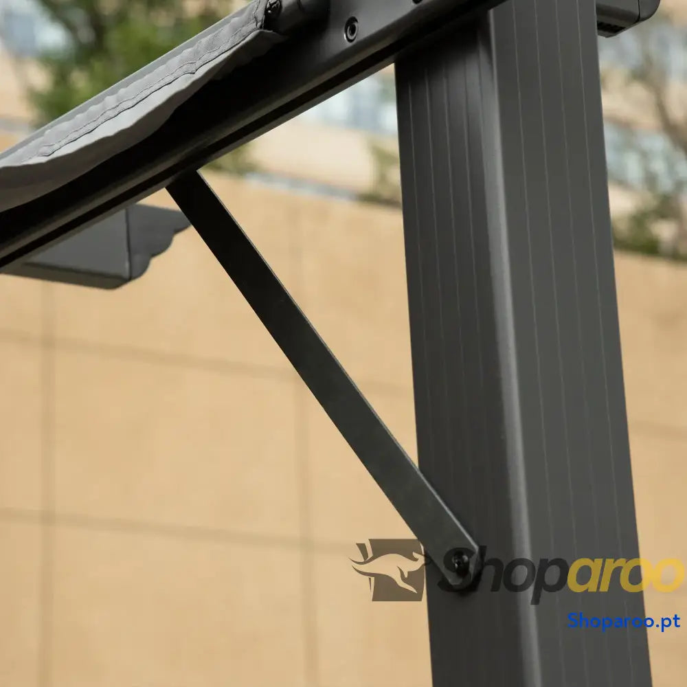 Pérgola de Jardim 300x300x223 cm com Toldo Poliéster Retrátil e Estrutura Alumínio para Exterior Pátio Cinzento