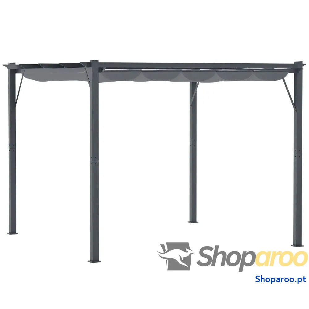 Pérgola de Jardim 300x300x223 cm com Toldo Poliéster Retrátil e Estrutura Alumínio para Exterior Pátio Cinzento