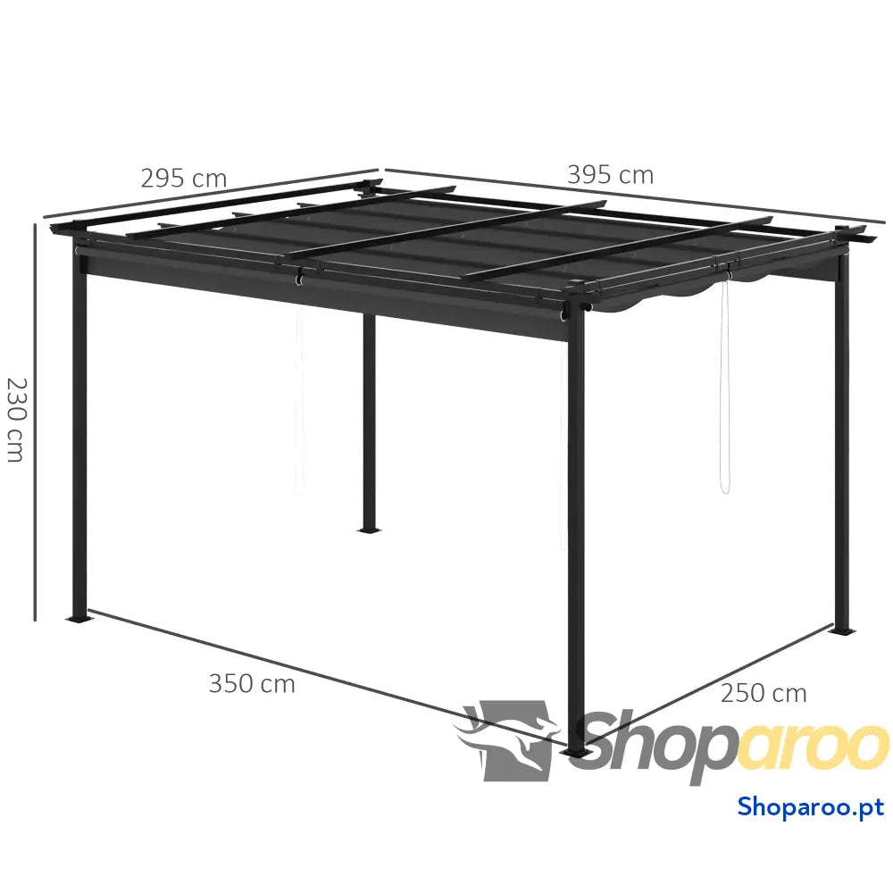 Pérgola de Jardim com Teto Retrátil 4 Cortinas Enroláveis Poliéster e Estrutura Metal 3,95x2,95 cm Cinza Escuro