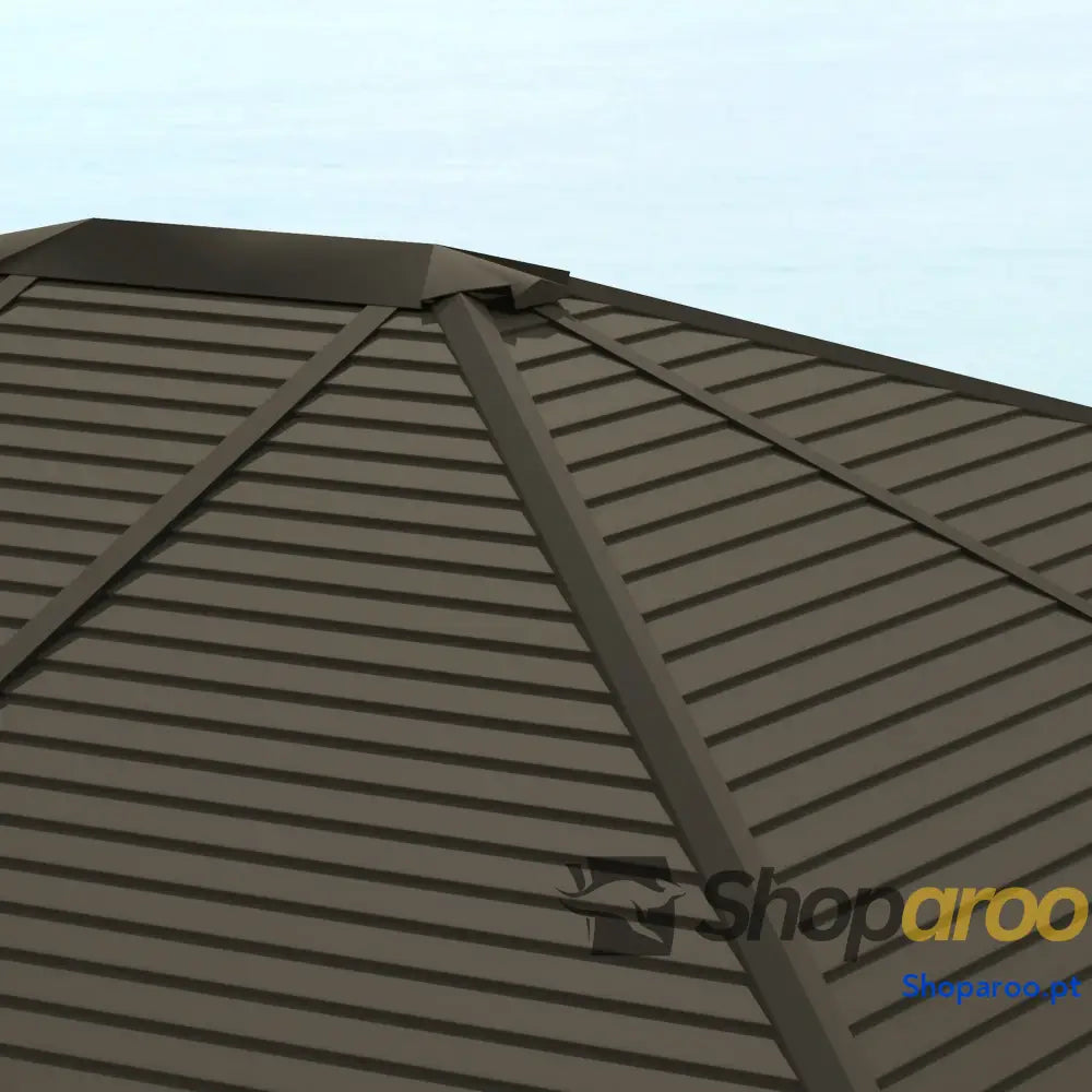 Pérgola para Jardim 3x3,65 m de Exterior com Teto Duplo 4 Paredes Laterais Mosquiteiras Anti UV Marrom