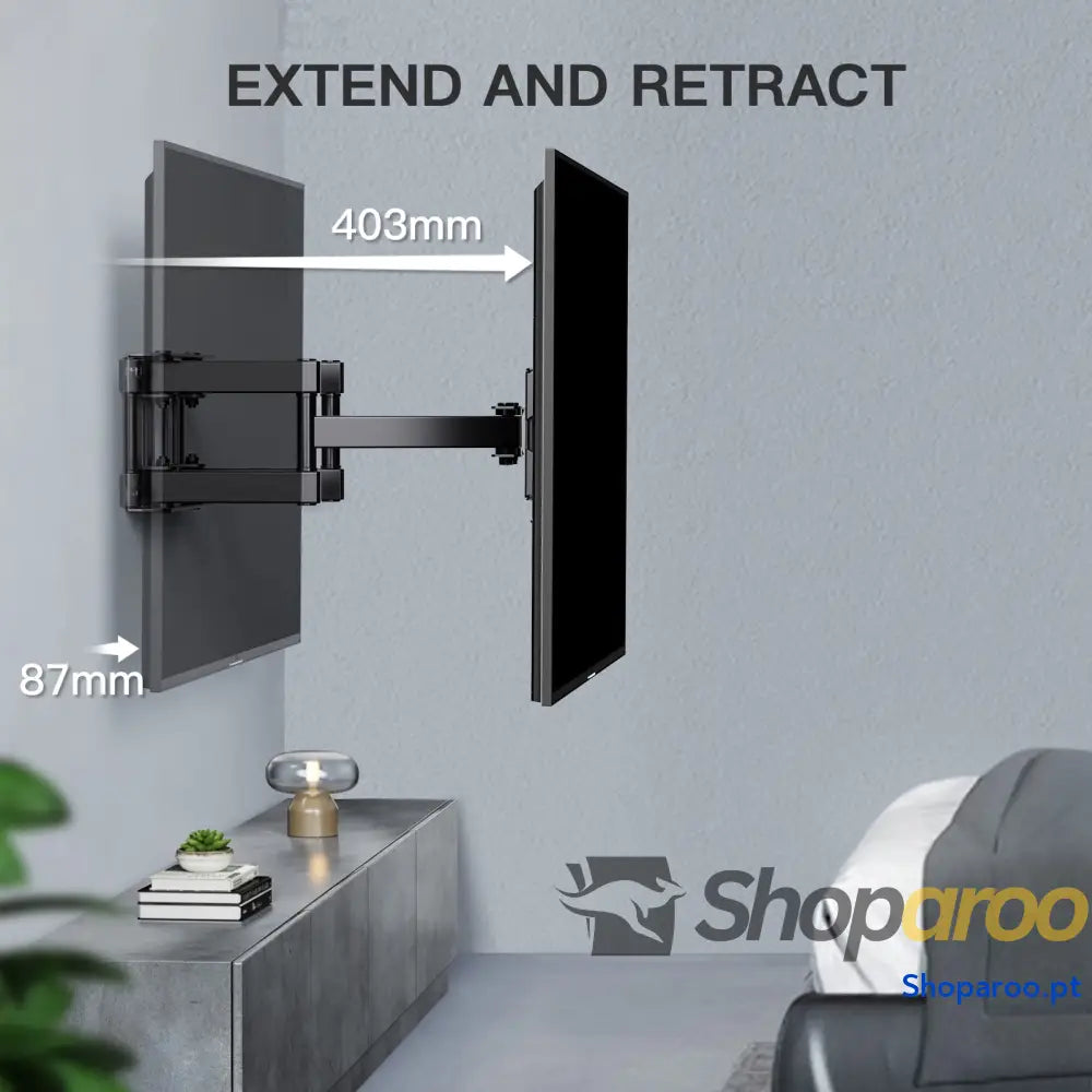 PERLESMITH Suporte de TV parede articulado inclinável e giratório – para telas 26 a 70 polegadas MAX VESA 400x400 mm