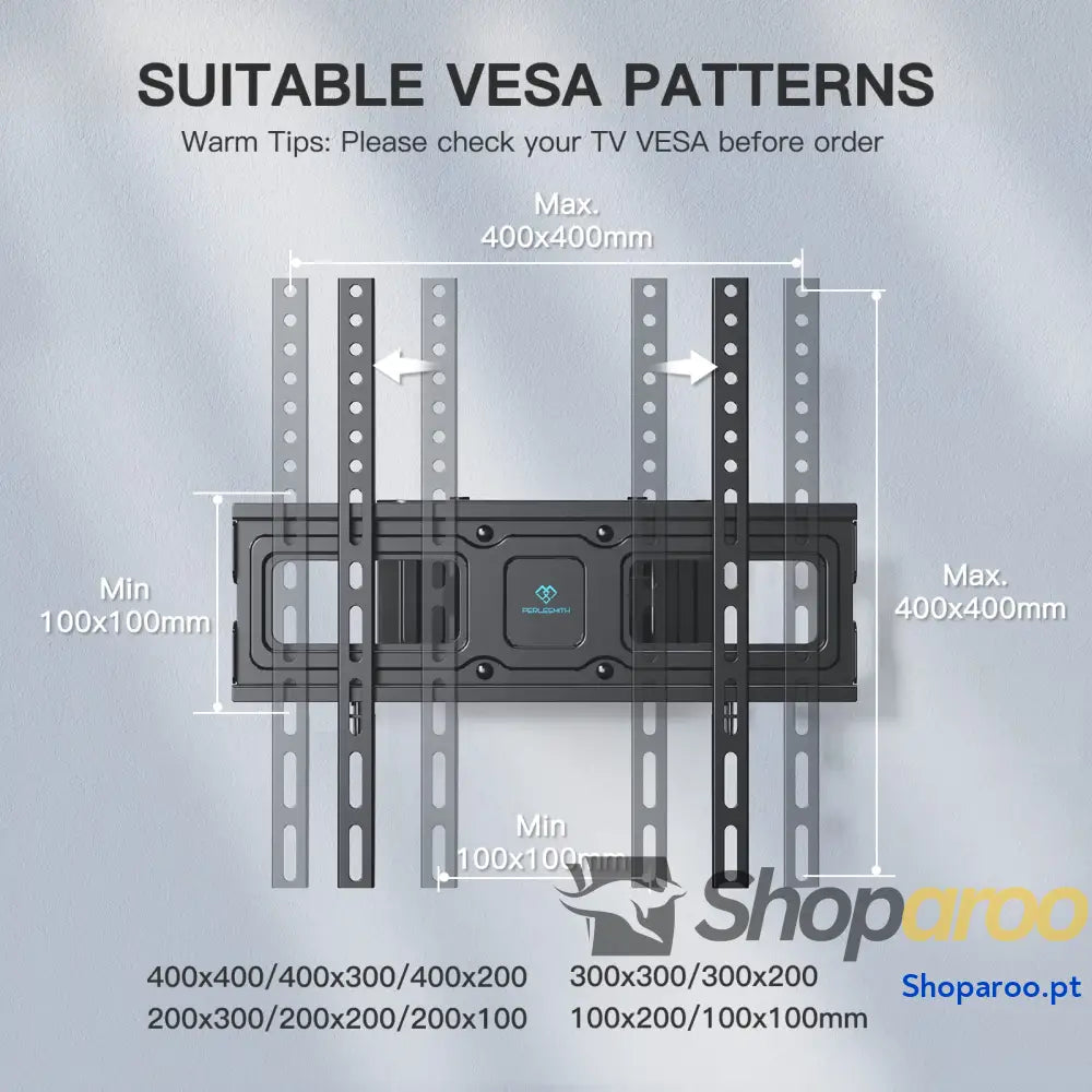 PERLESMITH Suporte de TV parede articulado inclinável e giratório – para telas 26 a 70 polegadas MAX VESA 400x400 mm
