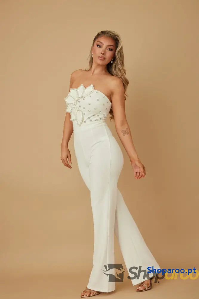 Petal Layer Flap With Rhinestones Jumpsuit