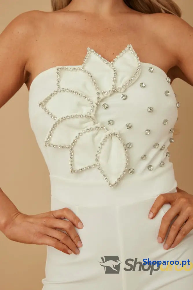 Petal Layer Flap With Rhinestones Jumpsuit