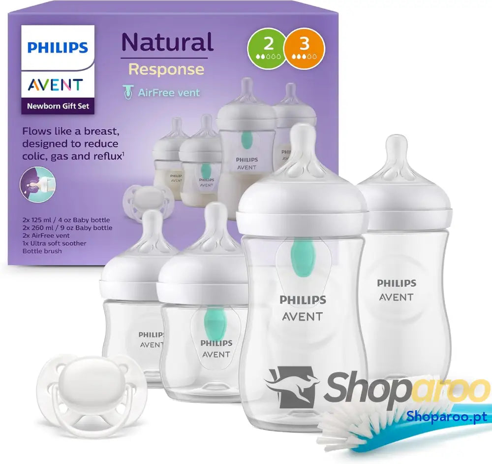 Philips Avent Set de presente para recém nascidos: 4 biberões com sistema AirFree chupeta ultra macia e escova 12 meses