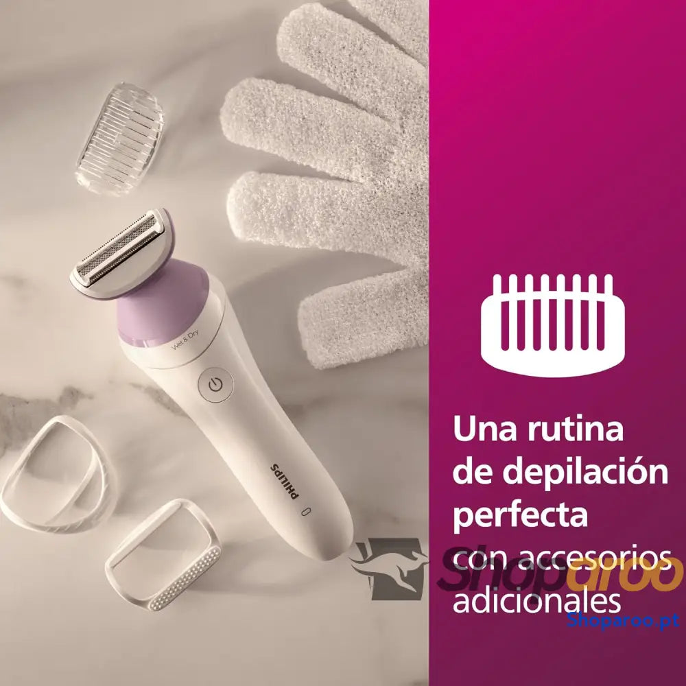 Philips Máquina de barbear feminina série 6000 4 acessórios inclui luva esfoliante guia pente e escova limpeza