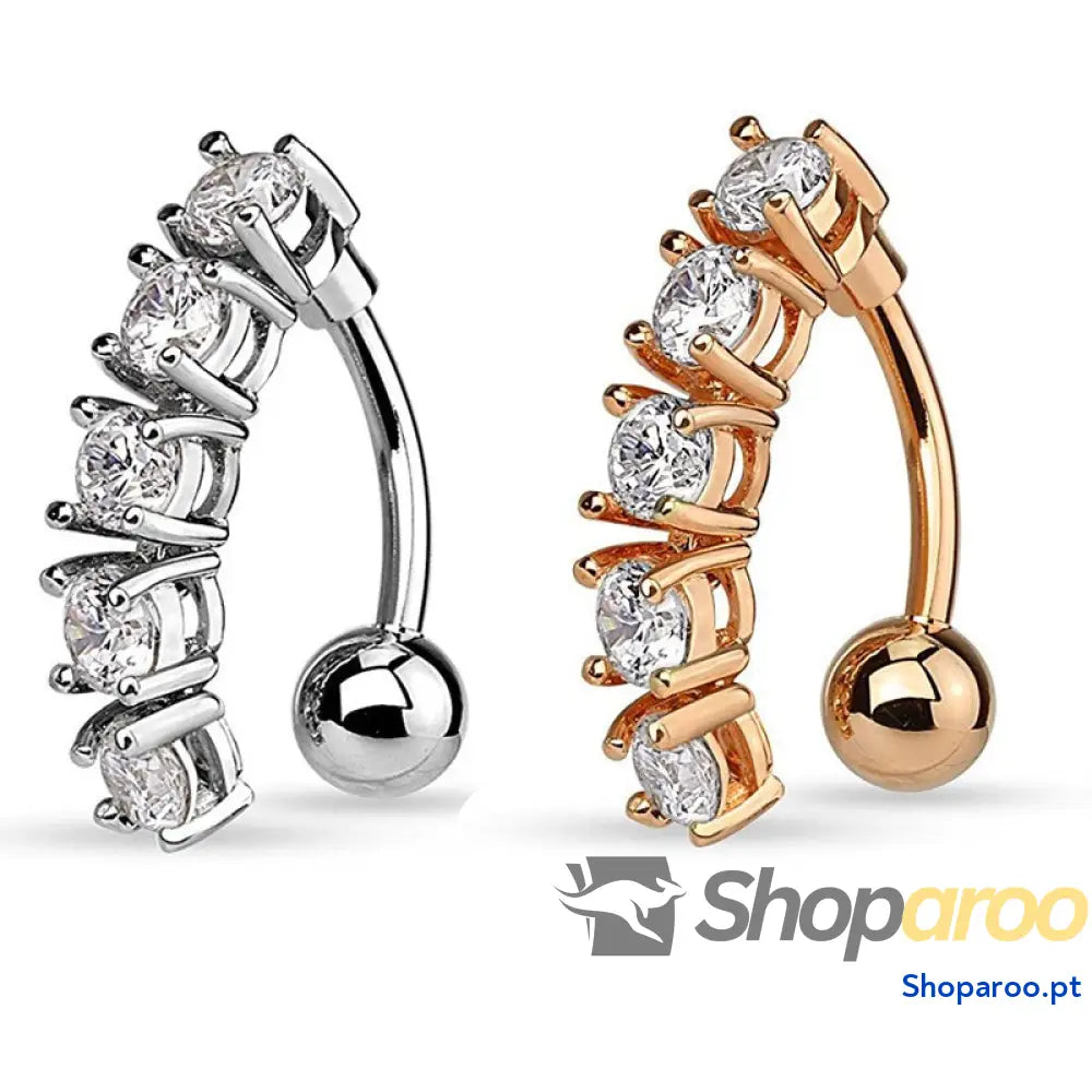 Piercing de barriga deslumbrante com design requintado e pedras preciosas incrustadas em ouro 18K