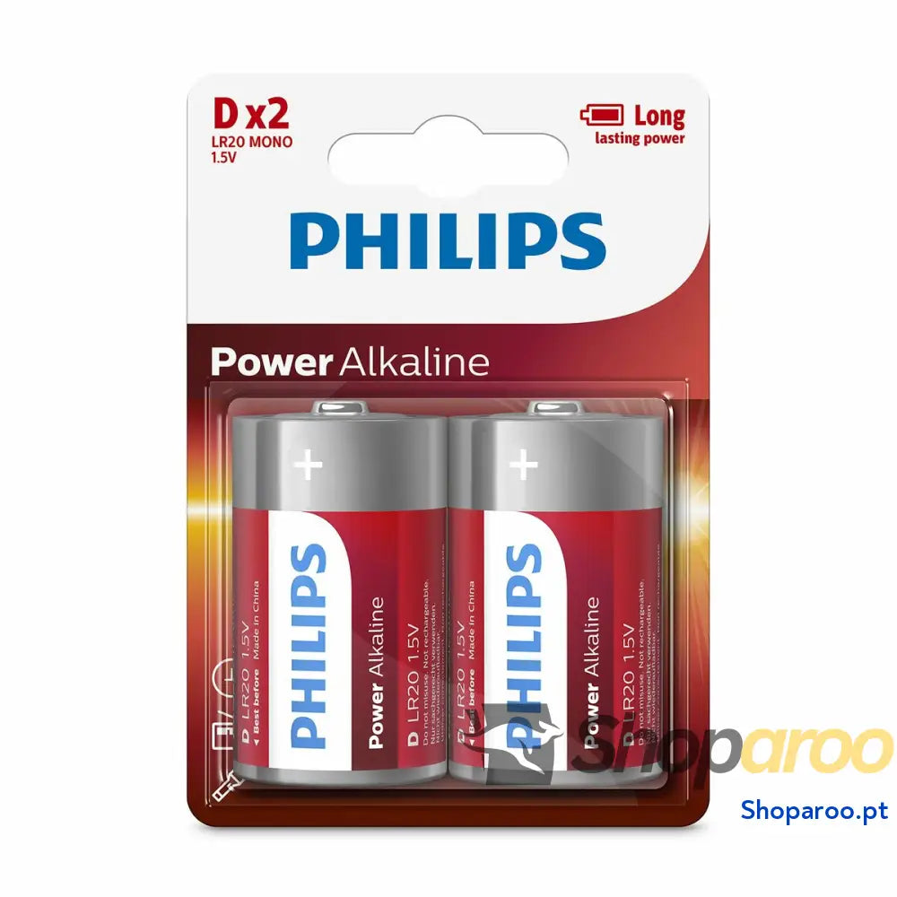 Pilhas Alcalinas Philips Power LR20 1,5 V Tipo D (2 Unidades)